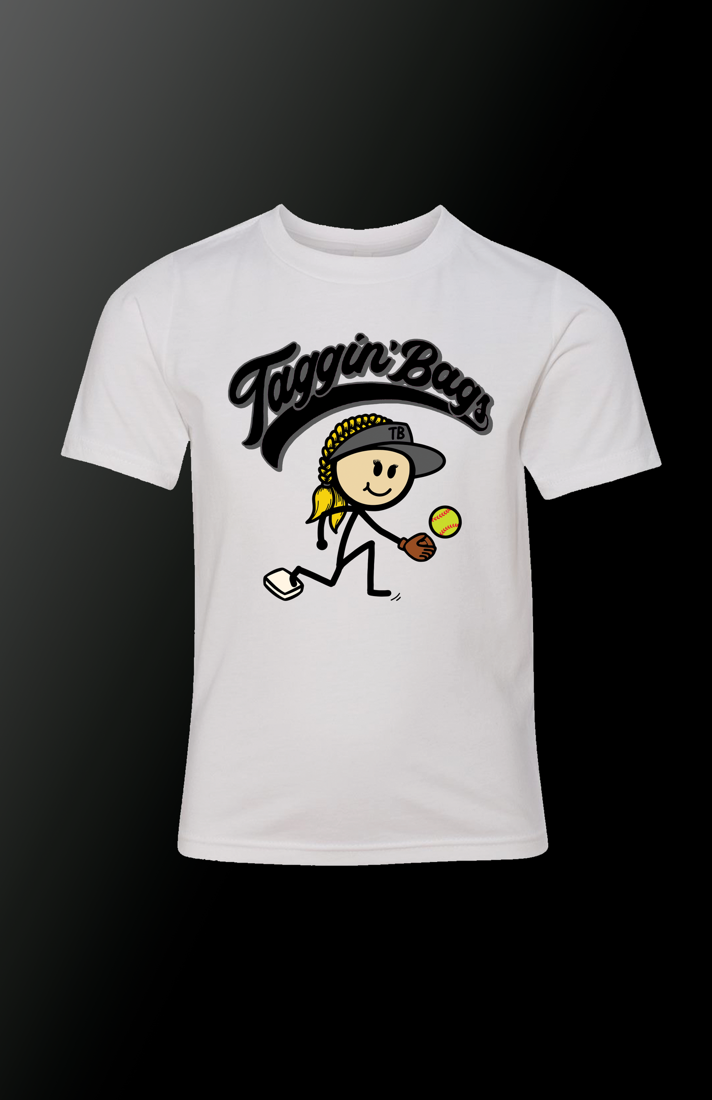 The Happy Softballer (White T)(Black/grey)