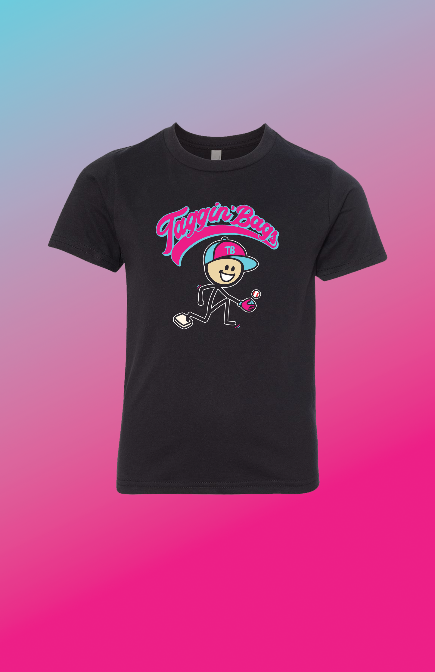 The Happy Stickman (Black T)(Turquoise/Pink)