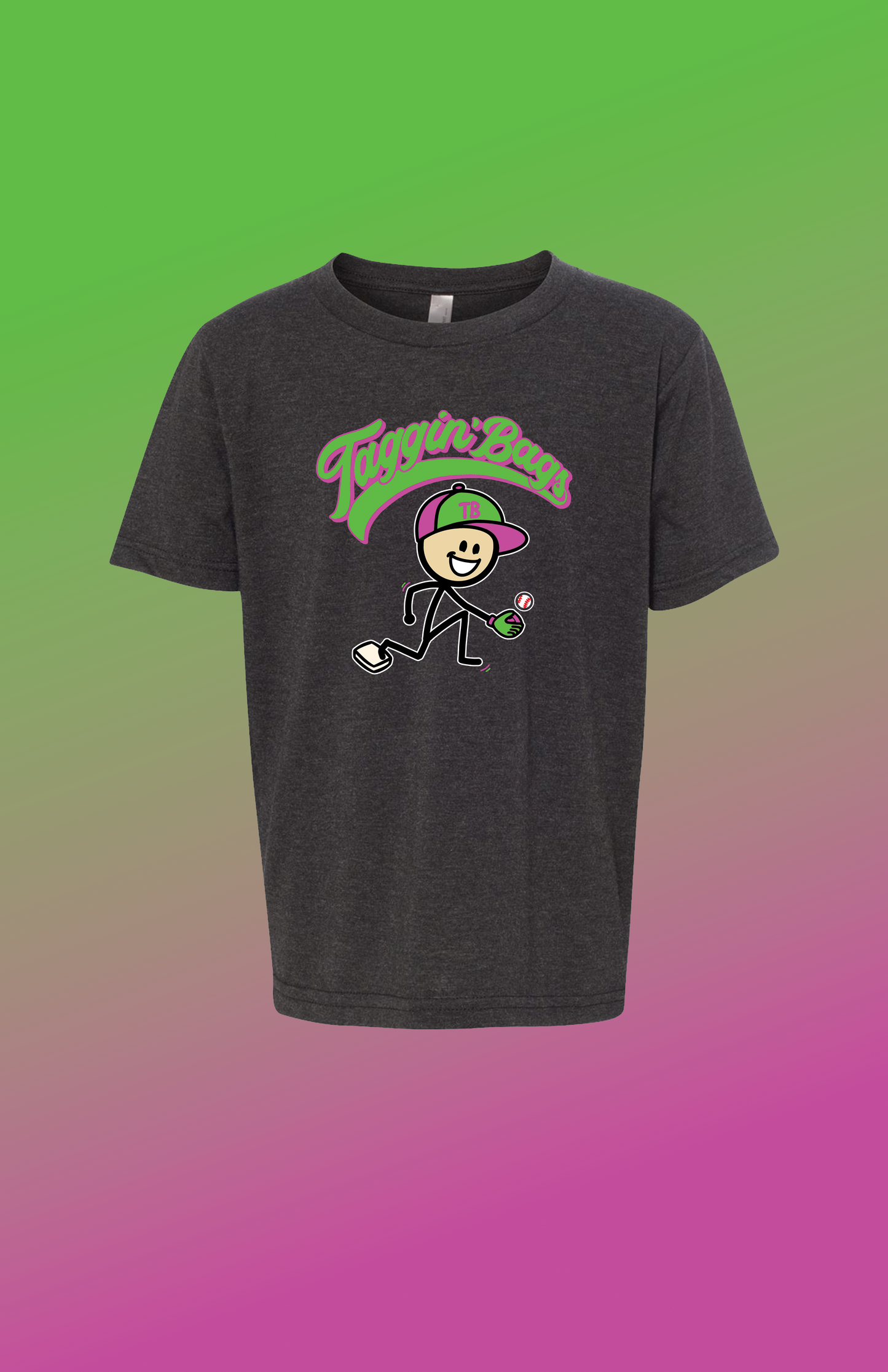 The Happy Stickman (Charcoal T)(Green/Pink)